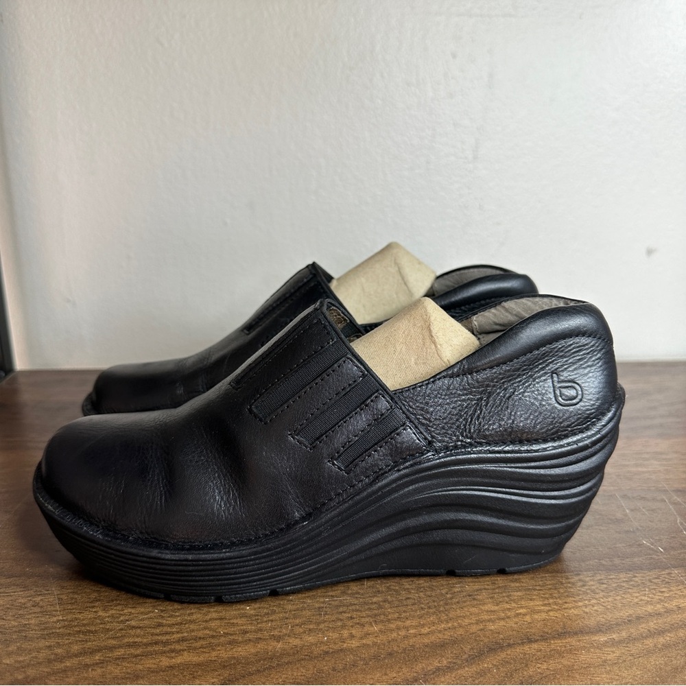 Bionica Leather Slip-On Wedge Clogs, size 7, black